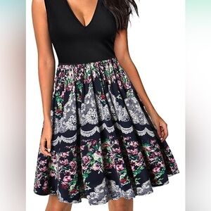 Women's Flower Floral Print Dresses Cocktail Party Dress size small stretchy